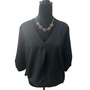 Women Sheer Black V-Neck Blouse- Size XL